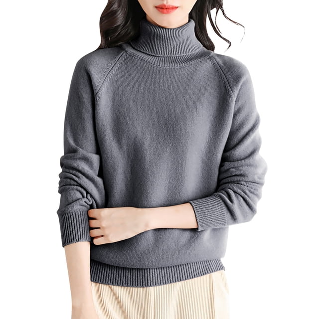 Duoif Chandails pour Femmes Chandail en Laine pour Femmes Col Roulé First Line Prêt-à-Porter Manches Longues Tricoté Chandail à Enfiler Hauts Chandails pour Femmes Tendance Gris P