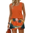 thumbnail image 2 of Two Piece Sets for Women Sleeveless Shirts & Wide Leg Shorts Square Neck Beach Vacation 2026 Lounge Sets, 2 of 5