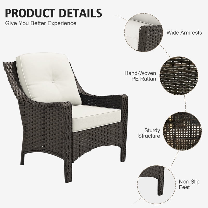 GAZEBETER 2-Pack Patio Chairs,PE Rattan Chairs with Thick Cushions,All-Weather Waterproof Outdoor Furniture Single Chairs for Porch,Poolside or Backyard (Beige)