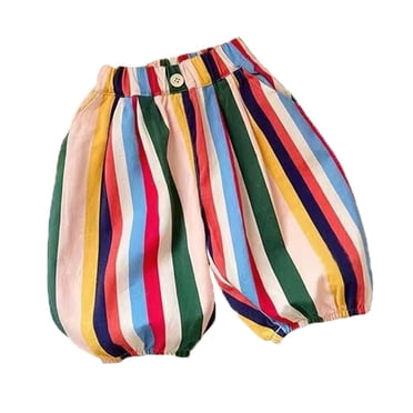 Bobifish Baby Boys Girls Pants Rainbow Stripe Print Wide Leg Soft Trousers Elastic Waist Summer Daily Wear Pants,size 18-24M