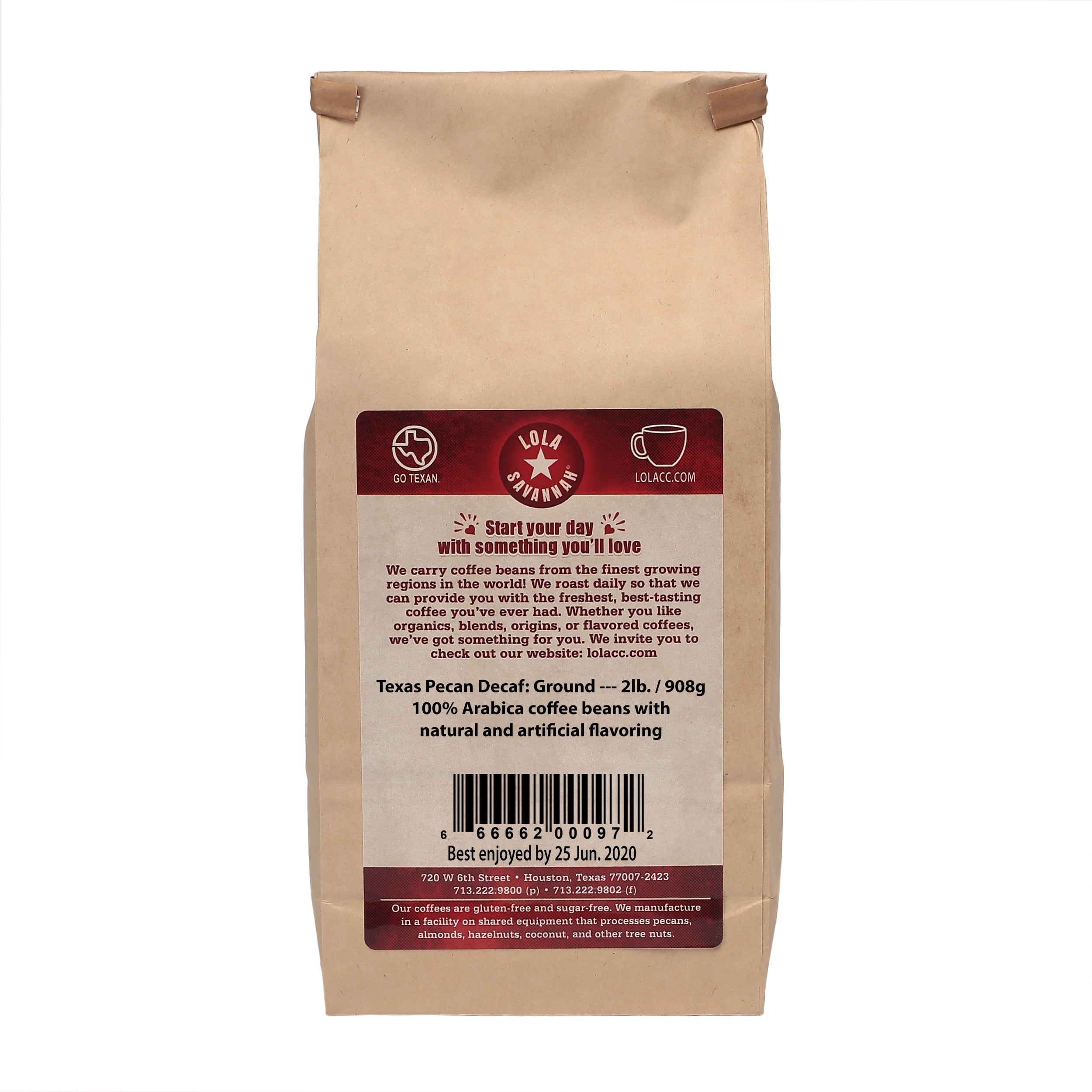 Lola Savannah Texas Pecan Ground Coffee - Decaf 2lb Bag