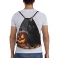 thumbnail image 2 of Drawstring Backpack - Halloween Cute Pumpkin Black Cat Splash Proof Small Drawstring Gym Bag for Women Men, Cinch Sports String Bag Backpack for Travel Swimming Beach, 2 of 8