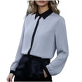 thumbnail image 2 of Ailaofu Womens 2026 Color Block Long Sleeve Button Down Lapel Tops Casual Fashion Blouse, 2 of 6