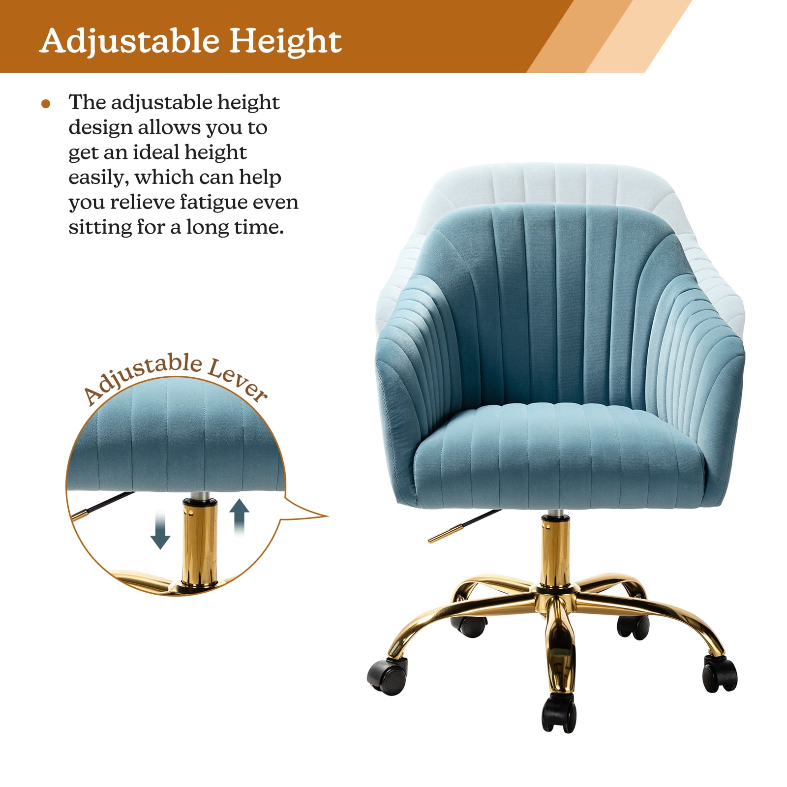 Velvet Office Desk Chair Makeup Vanity Table Chairs Adjustable Armchair Gold Legs Blue