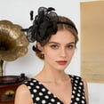 thumbnail image 5 of Black Fascinator Headband for Women Vintage Fascinator Hat for Weddings Tea Party Cocktail Event Feather Mesh Hair Clip, 5 of 6