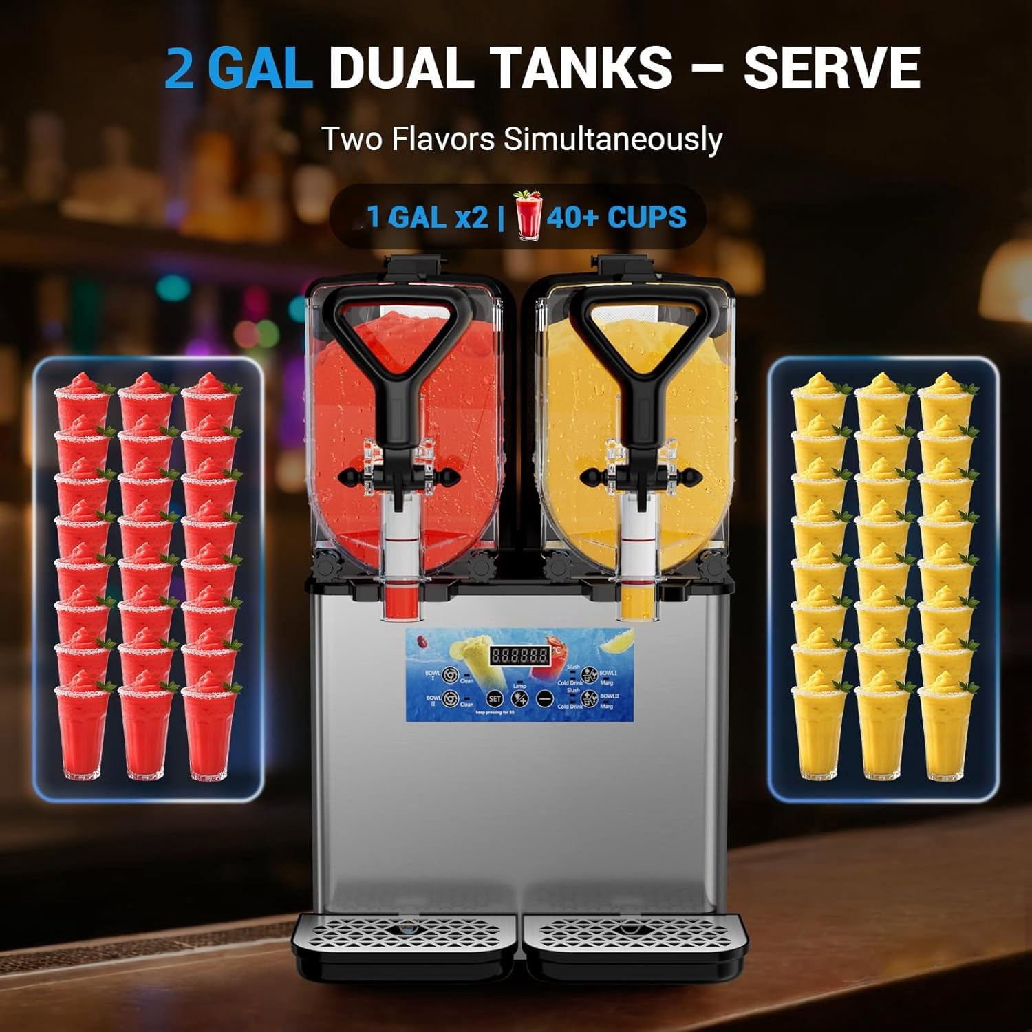 Joreek Slushy Machine 2 Gal/8L, 2 Tanks Frozen Drink Machine Stainless Steel Margarita Machine for Restaurant Home Party Bar Cocktail Alcohol Beverage Wine