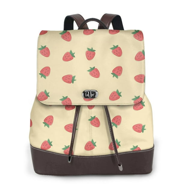 Disketp Strawberries Mochila de Cuero para Mujer, Bolso de Espalda Antirrobo con Estilo para Viaje, Trabajo y Uso Diario