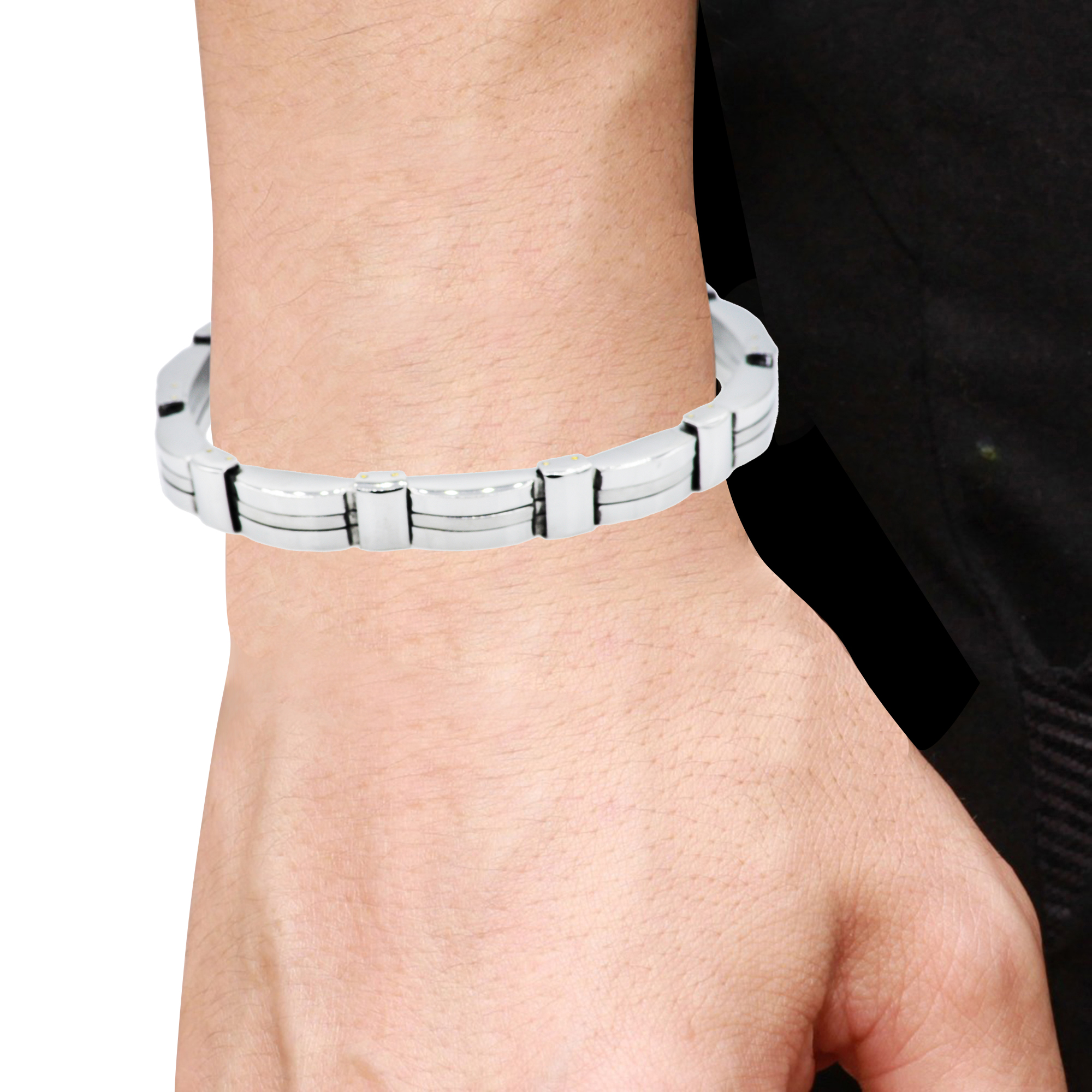 Arista Men's Nugget Links Fashion Bracelet in Solid Black Stainless Steel, 8.5"