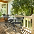 thumbnail image 2 of Topbuy 3-Piece Patio Bistro Dining Furniture Set, Outdoor Patio Conversation Set with Round Black Tempered Glass Tabletop and 2 Folding Chairs, 2 of 9