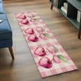 thumbnail image 4 of Spring Cherry Runner Rugs 2x6 ft Sweet Pink Plaid Linen Texture Washable Hallway Rugs Non-Slip Floor Mats Absorbent Carpet Bedside Runners for Bedroom Kitchen Bathroom Laundry Room, 4 of 9