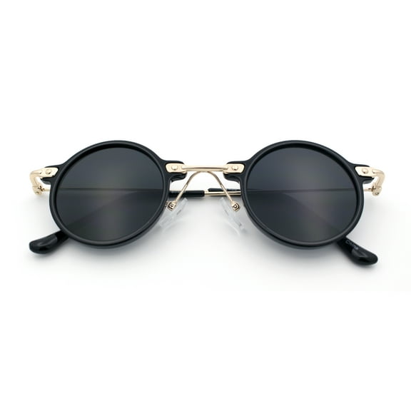 Vintage Retro Style Small Circle Lens Urban Normcore Luxe Hipster Sunglasses Gold Black - Black