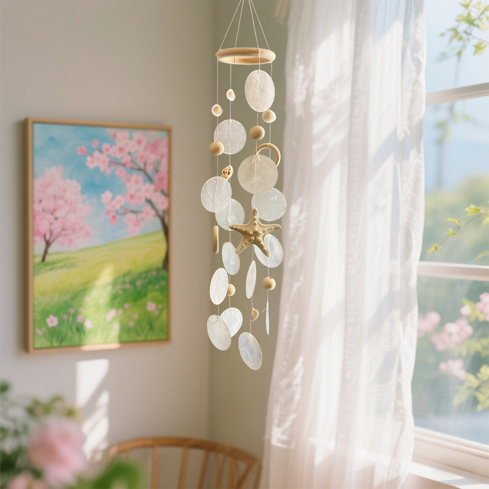 Bzdzmqm under $5 Shell Wind Chime, Sea Shell Wind Chime, Coastal Home Decor, Beach Themed Wind Chime, Outdoor Garden Decor, Balcony Hanging Ornament, Relaxing Wind Bell
