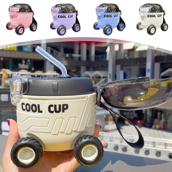 AYktou Sliding Water Bottles, Imitating Car Shape Sliding Wheel Water Cup Summer Water Cup with Lid & Straw, Cute Portable Direct-Drinking Cup Exquisite Water Storage Cup Sports Water Cup