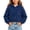 Navy, variant on FRSASU Girl's Cropped Hoodie Long Sleeve Fuzzy Plush Pullover Casual Solid Color Short Hooded Sweatshirt Top White