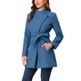 thumbnail image 5 of INSPIRE CHIC Women's Classic Stand Collar Long Sleeve Winter Belted Long Coat XL Dark Grey Blue, 5 of 8