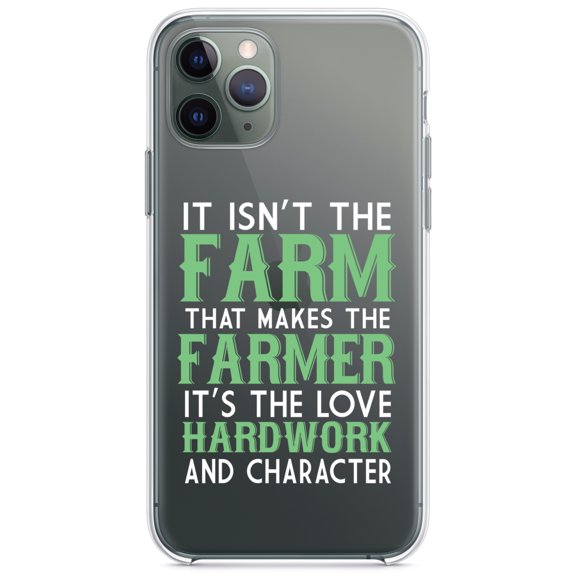 DistinctInk Clear Shockproof Hybrid Case for iPhone 11 (6.1" Screen) - TPU Bumper Acrylic Back Tempered Glass Screen Protector - Hard Work & Character Make the Farmer