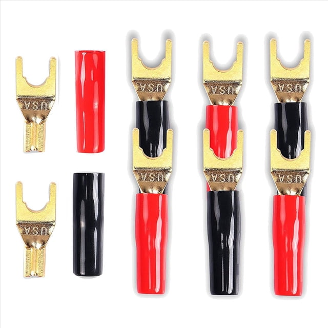 Y Plug Spade Connector for Speaker Wire,32 Pcs Y Spade Plug 45 Degree Gold Plated U Fork Spade Plug Connector