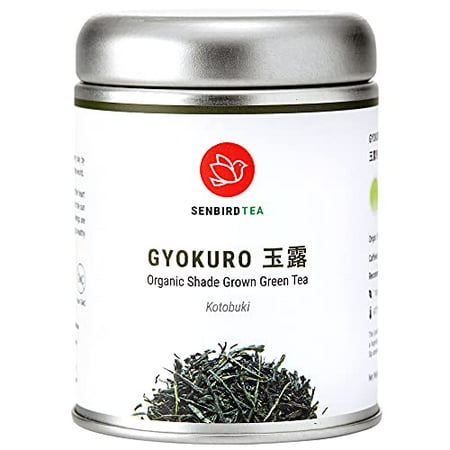 Senbird Organic Gyokuro Tea, Shade Grown Green Tea - Gyokuro Kotobuki | 1.76oz (50g) Japanese Imperial Gyokuro From Kyoto, Japan | Organic Japanese Loose Leaf Green Tea in Airtight Tea Tin