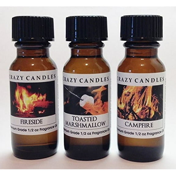 3 Bottles Set, 1 Fireside, 1 Toasted Marshmallow, 1 Campfire 1/2 Fl Oz Each 15ml Premium Grade Scented Fragrance Oils By Crazy