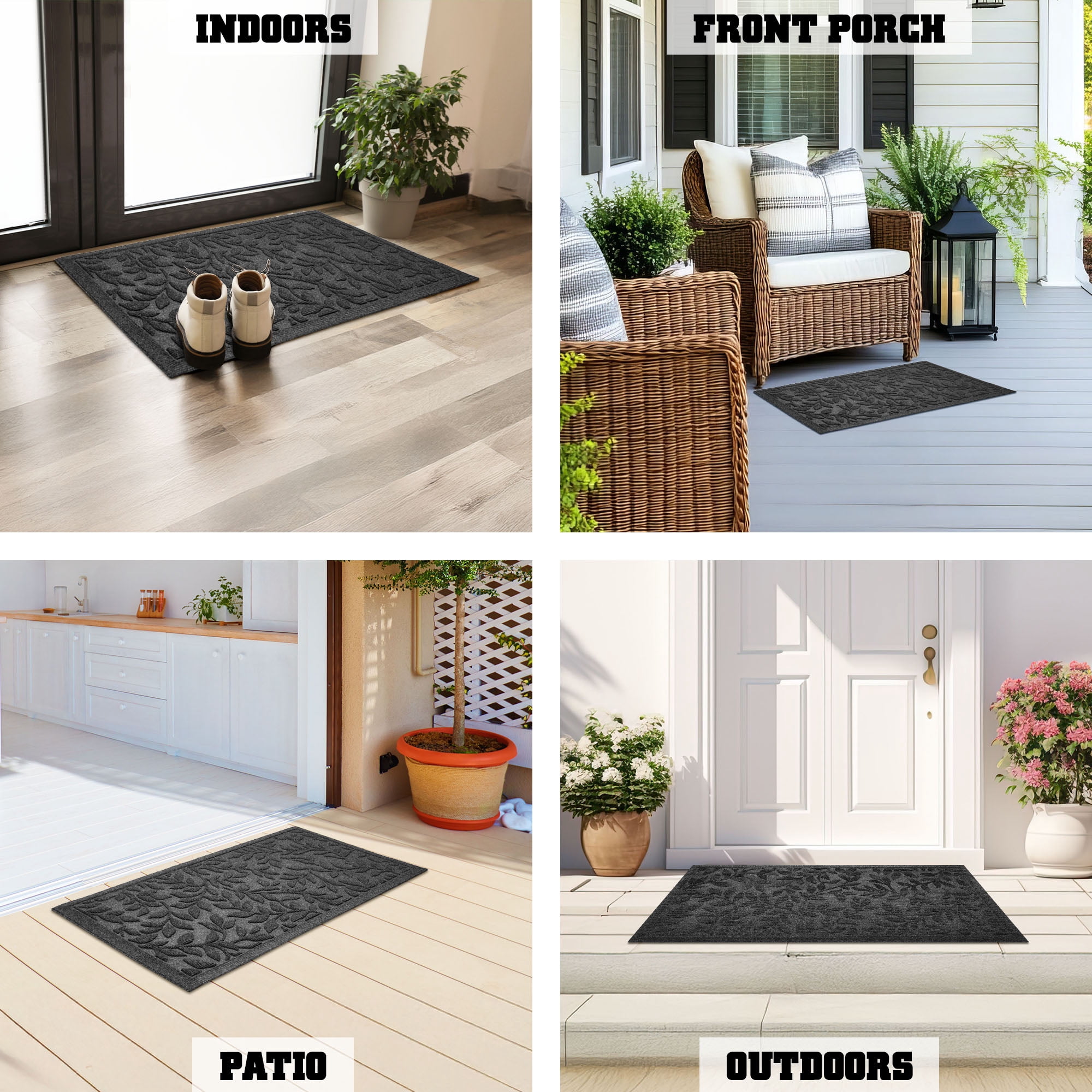 G128 23x35in Grey Leaf Welcome Mat for Front Door, Outdoor Entrance Rug, Durable Doormat for Porch, Patio, Entryway, Indoor/Outdoor Use