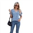thumbnail image 4 of Camiseta Holgada Informal de Color Liso con Cuello en V para Mujer, Corta, Azul, Talla S, 4 of 10