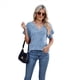 thumbnail image 4 of Camiseta Holgada Informal de Color Liso con Cuello en V para Mujer, Corta, Azul, Talla M, 4 of 10