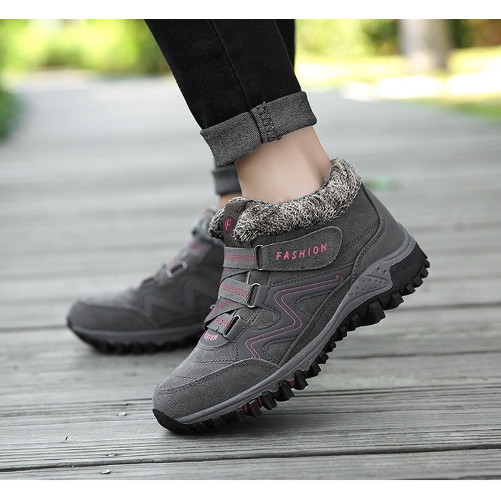 Women’s Winter Snow Boots Outdoor Warm Fleece-Lined Waterproof Ankle Boots, Non-Slip Thick Sole Cold Weather Hiking Boots, Lightweight Insulated Mid-Top Trekking Walking Winter Shoes for Adults