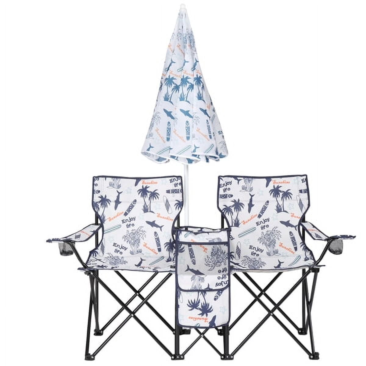 Alvantor 2-Seat Folding Chair with Removable Umbrella for Beach, Camping and Fishing