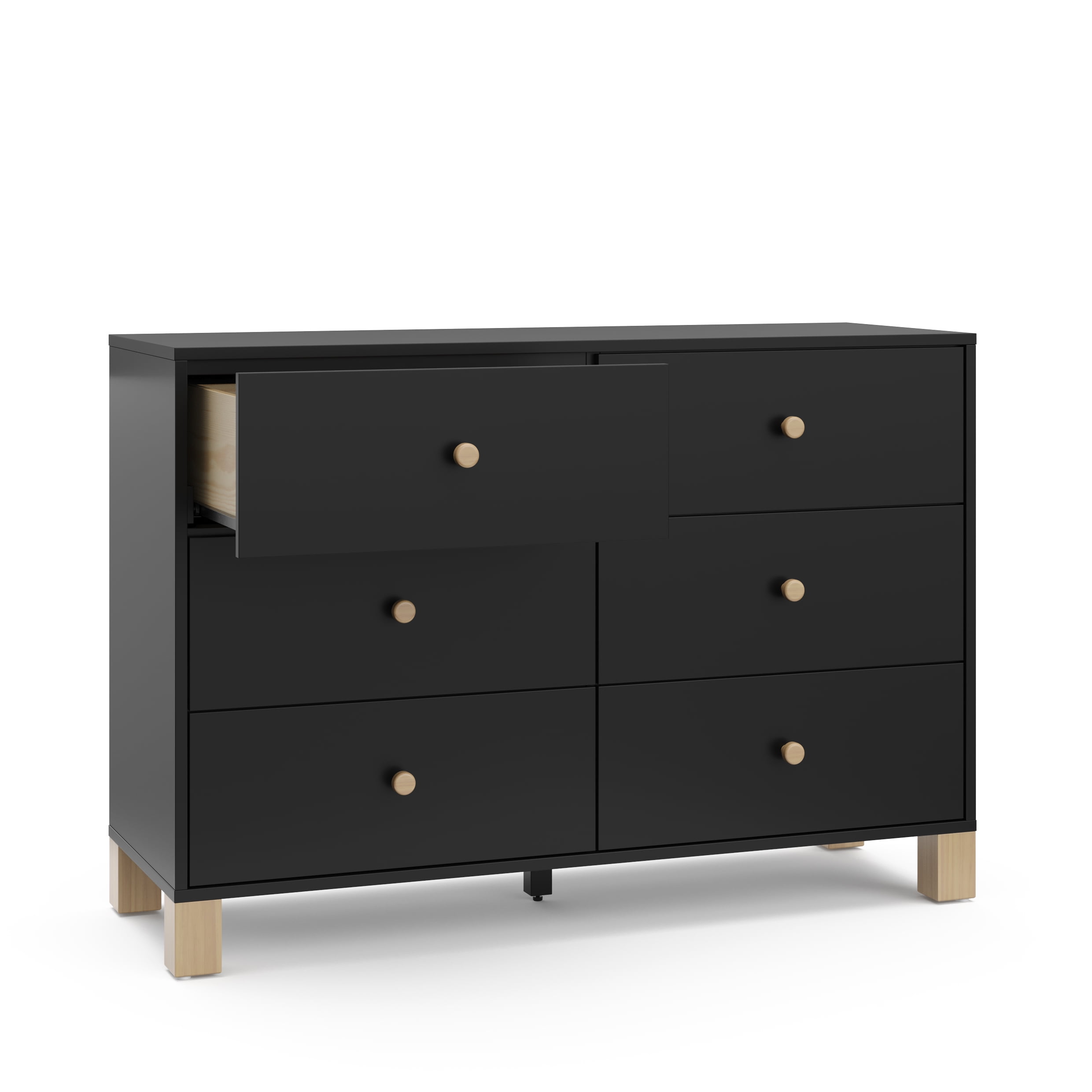 Storkcraft California 6 Drawer Nursery Wood Double Dresser, Black with Driftwood