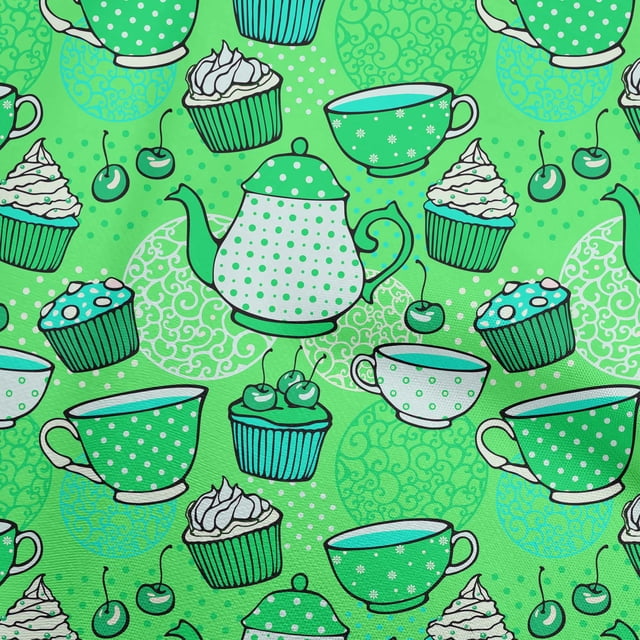 oneOone Cotton Poplin Light Green Fabric Tea Party Kettle Craft Projects Decor Fabric Printed By The Yard 42 Inch Wide