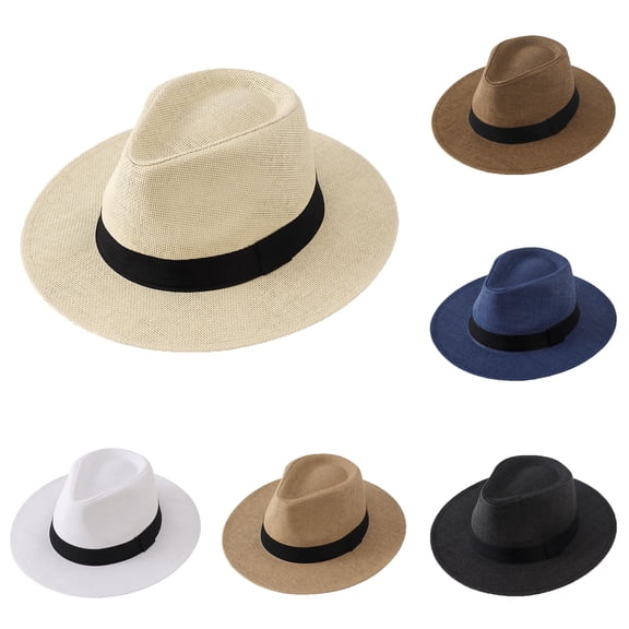 XIAOCHA Mens Woven Straw Fedora Hat Solid Ribbon Band Lightweight Outdoor Fedorahat