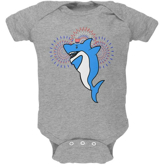 4th Of July Dabbing Shark Fireworks Soft Baby One Piece Heather 3-6 M