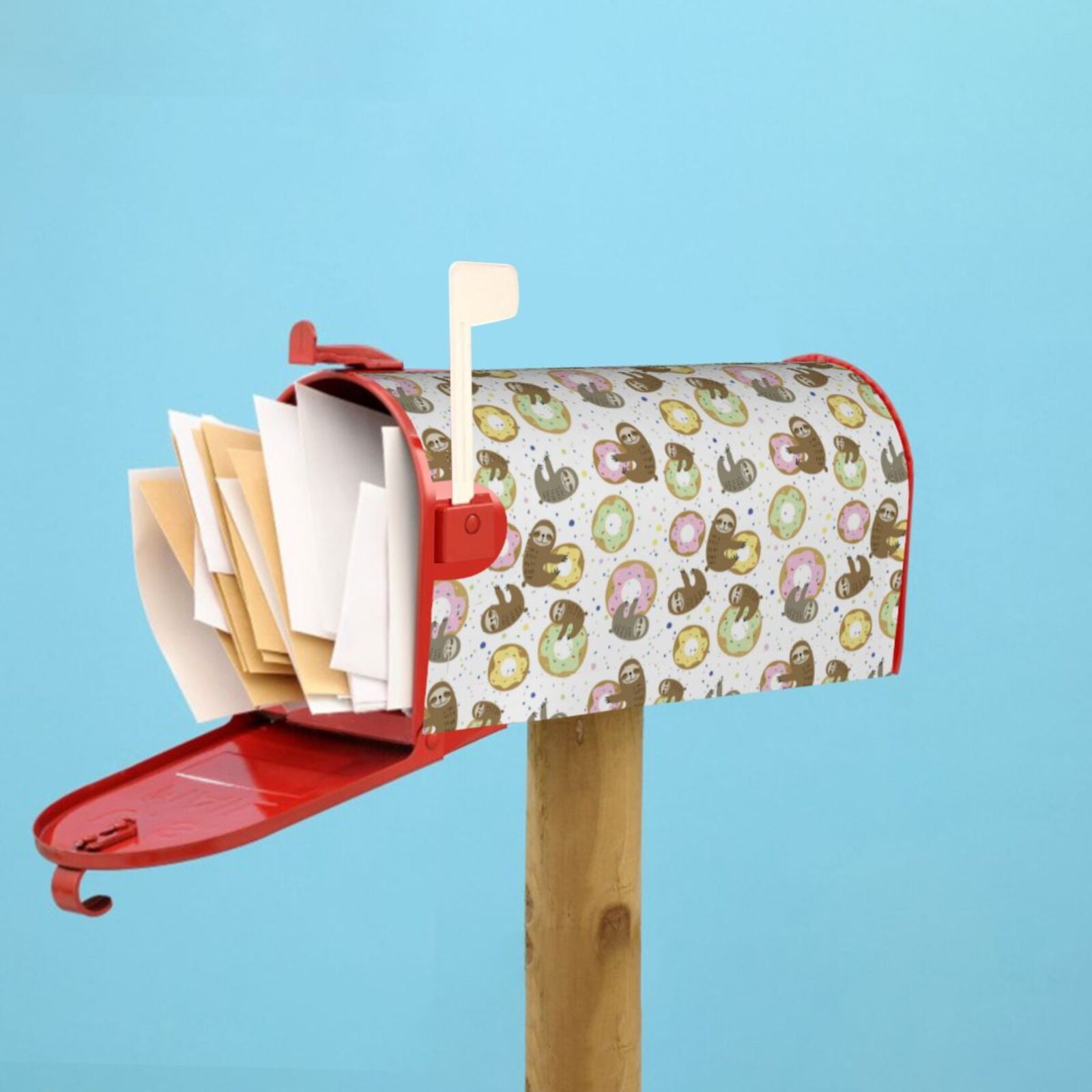 Hirioo Donut Sloth for Magnetic, Waterproof Mailbox Cover,Perfect for Fall, Winter, Spring, and Summer Outdoor Decor-25.5x21 in