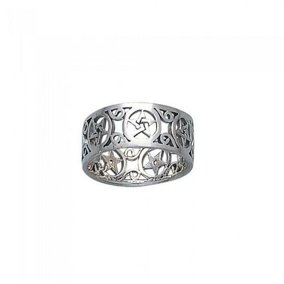 Pentagram Pentacle 925 Sterling Silver Open Band Ring Fine Pagan Wiccan Jewelry