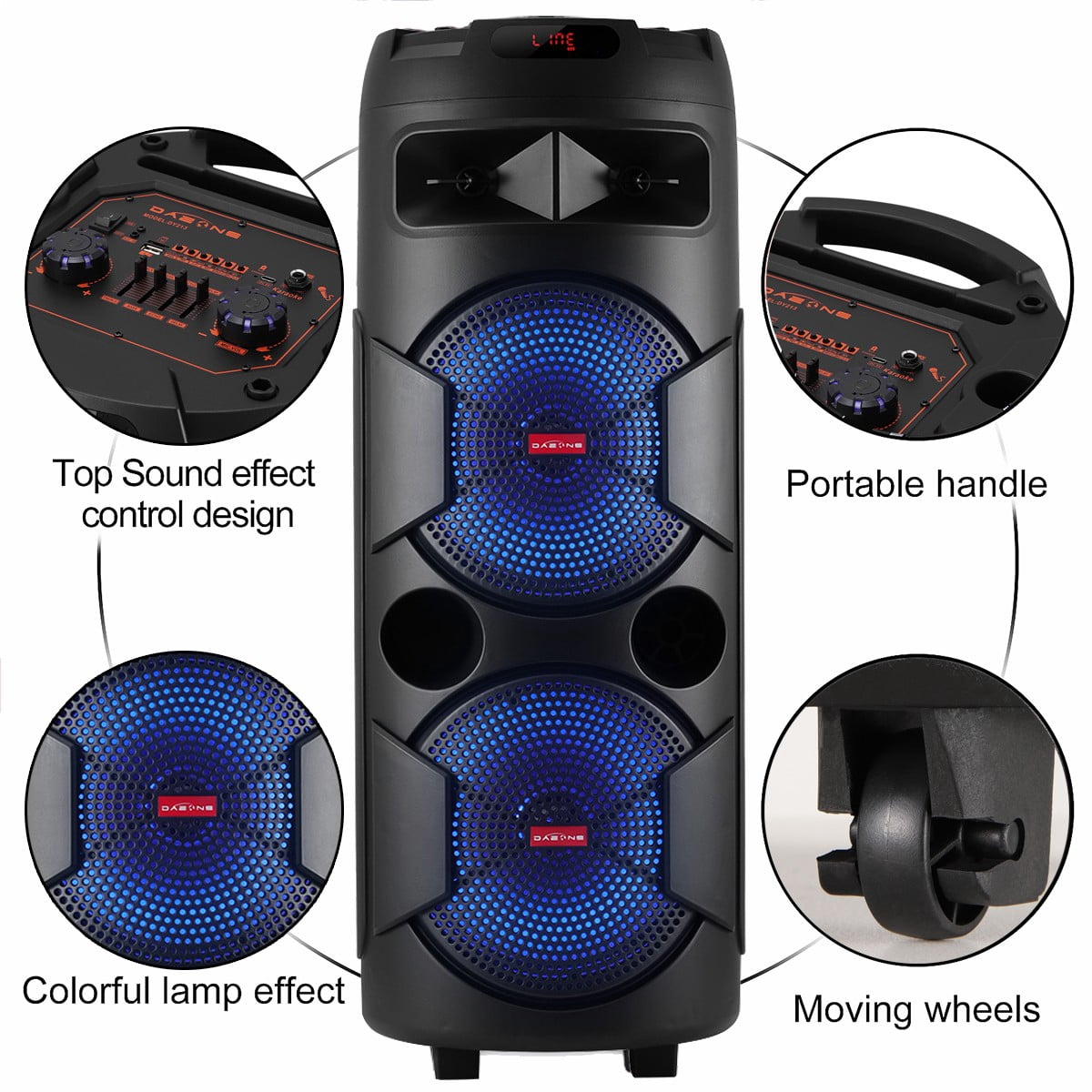 RIDWIND 9000W Peak Power Portable Bluetooth Speakers Portable with Double 12 inch Subwoofer Heavy Bass,FM Radio, Wireless Microphone, Party Lights, Remote Control TWS Stereo Sound System Speaker