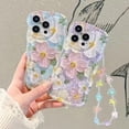thumbnail image 2 of Funda de teléfono con flores pintadas Kawaii Girl para iPhone 14, 13, 12, 11 Pro Max, Mini, X, XS, XR, 6, 7, 8 Plus, funda trasera Y2k coreana con correa, 2 of 5