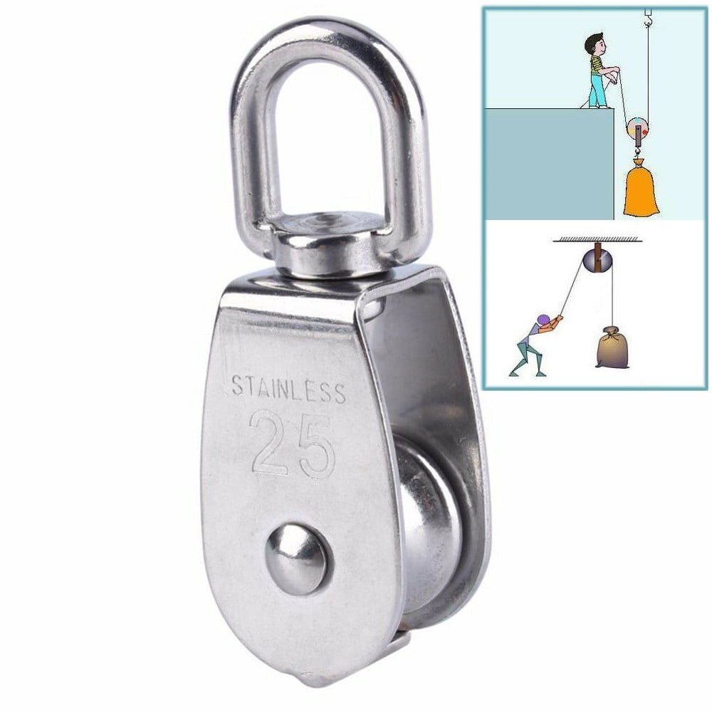 1/4x Stainless Steel Pulley Heavy Single Wheel Swivel Lifting Rope Pulley Block 