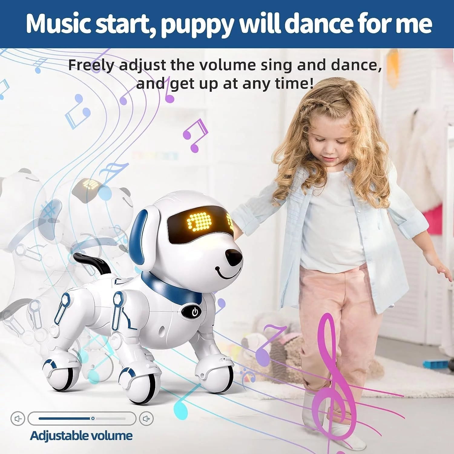 RC Robot Dog, Smart Programmable RC Electronic Pet Puppy with Early Education Function, White/Blue
