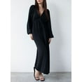 thumbnail image 3 of xiaxaixu Robe Longue pour Femme Couleur Unie à Col en V Robe à Manches Longues Printemps Automne à Nouer Dos Nu Robe de Soirée de Vacances, 3 of 6