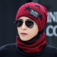 thumbnail image 4 of Gato hermano otoño invierno hombres cálido gorro de punto engrosado suéter juvenil estilo coreano estrella de cinco puntas gorro de lana con forro polar conjunto de dos piezas, 4 of 5