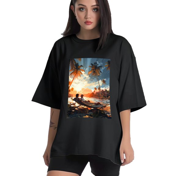 Plus Size Shirt for Women Black Tops for Women Short Sleeves Shirt for Women Seaside (59) T Shirt Crewneck Shirt for Women XS