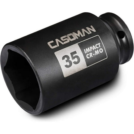 

CASOMAN 1/2 Drive x 35 mm Deep 6 PT Impact Socket CR-MO 1/2-inch Drive 6 Point Axle Nut Socket for Easy Removal of Axle Shaft Nuts (35MM)