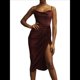 thumbnail image 2 of Falda Irregular Midi para Mujer - Vestido de Verano de Color Liso Vino Tinto XL, 2 of 8