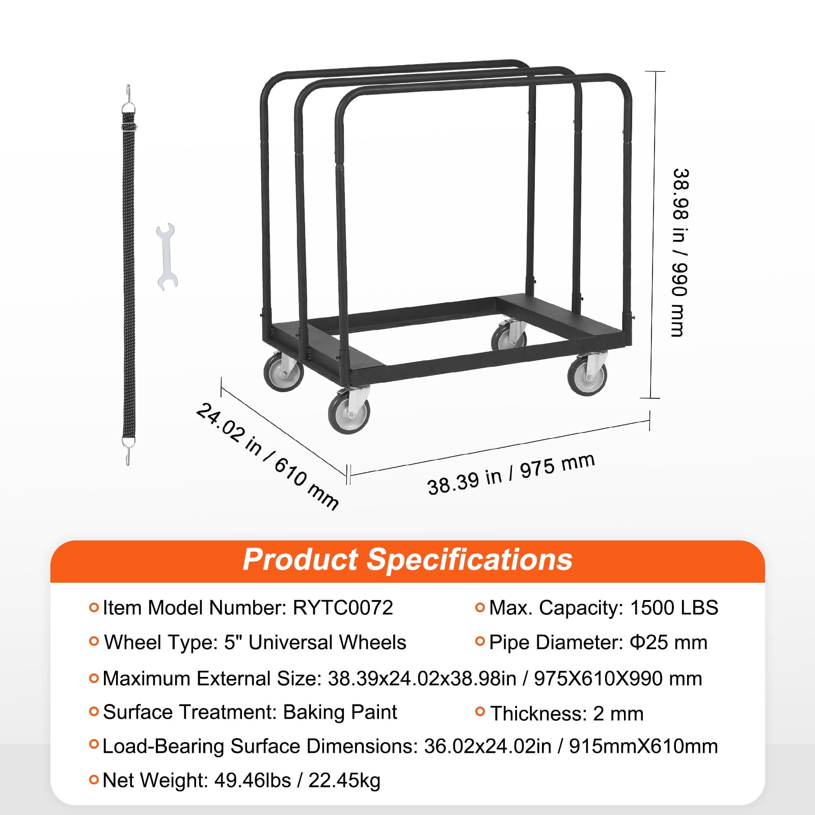 KFFKFF Drywall Cart 1500 lbs Panel Cart Dolly Handling Sheetrock Sheet Panel