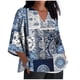 thumbnail image 3 of TaTaai Women's V Neck Casual Blouse, Printed Linen Look Shirt, Three Quarter Sleeves with Roll Tab for Summer Gift, 3 of 5