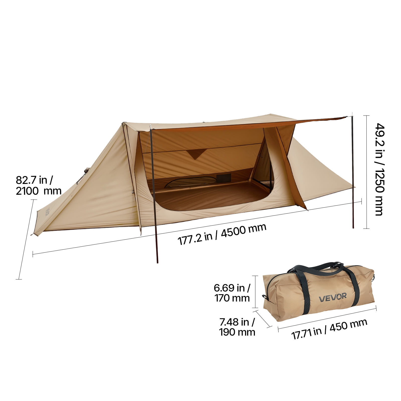 VEVOR Camping Hot Tent, Lightweight Bushcraft Tent with Stove Jack & 2 Tarp Poles, Waterproof Winter Hot Tents Shelters, Portable 4 Season Tents for 2 Persons Hiking Fishing Hunting Backpacking