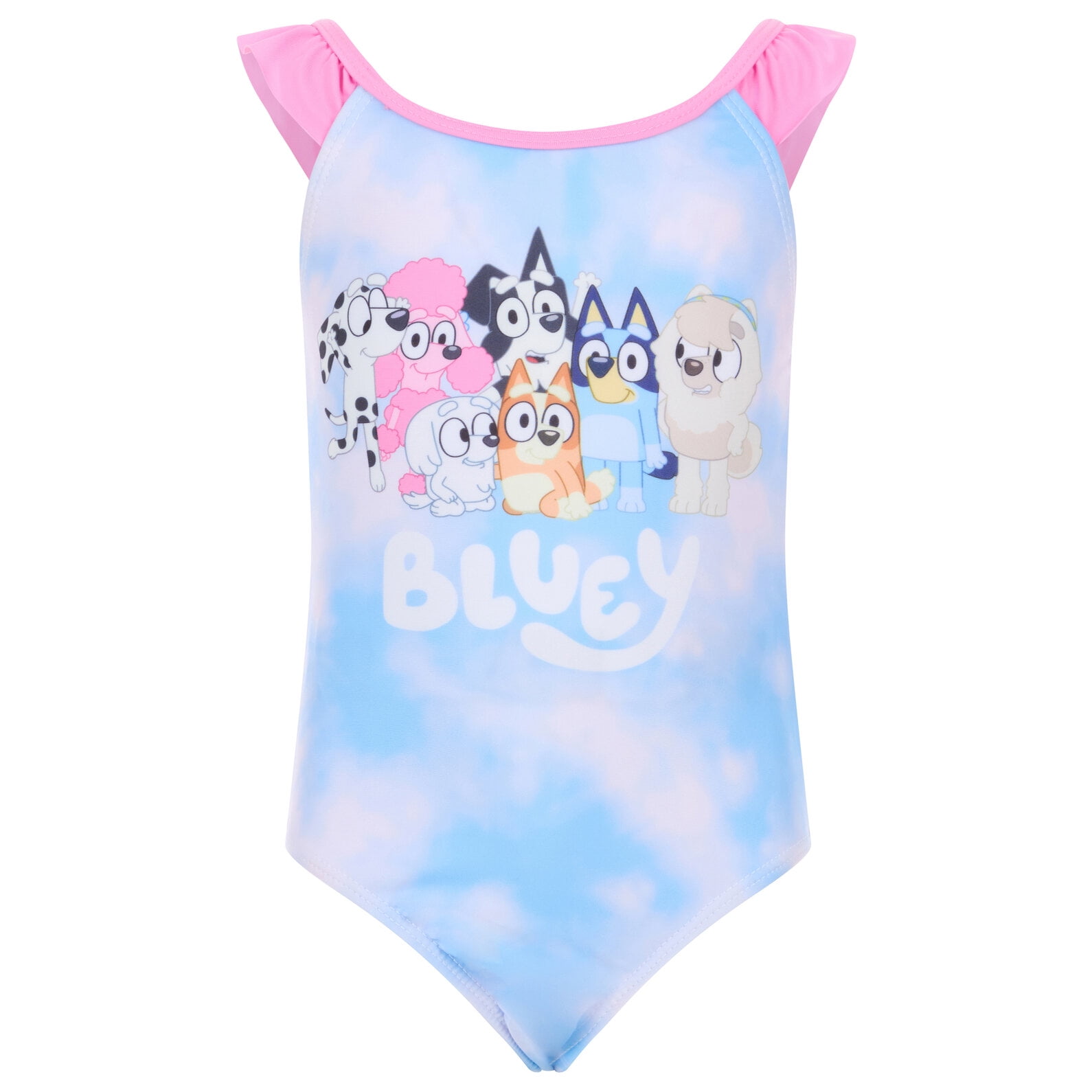 Bluey Little Girls' Sleeveless One Piece Bathing Suit Blue Pink Tie Dye