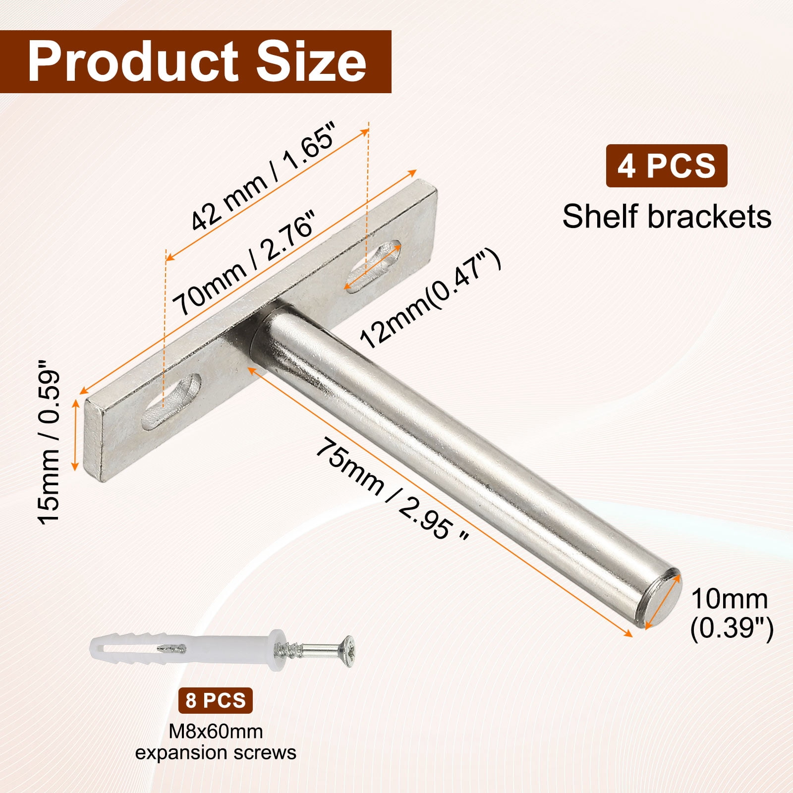Uxcell 4 PCS Blind Shelf Supports, 3 Inch Heavy Duty Floating Shelf Bracket Silver