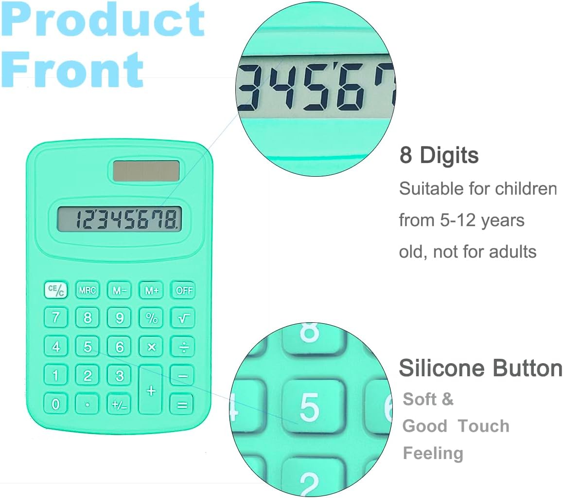 Basic Calculator, Calculators for Classroom with 8 Digit Silicone Button (4 Colors, Set of 8)