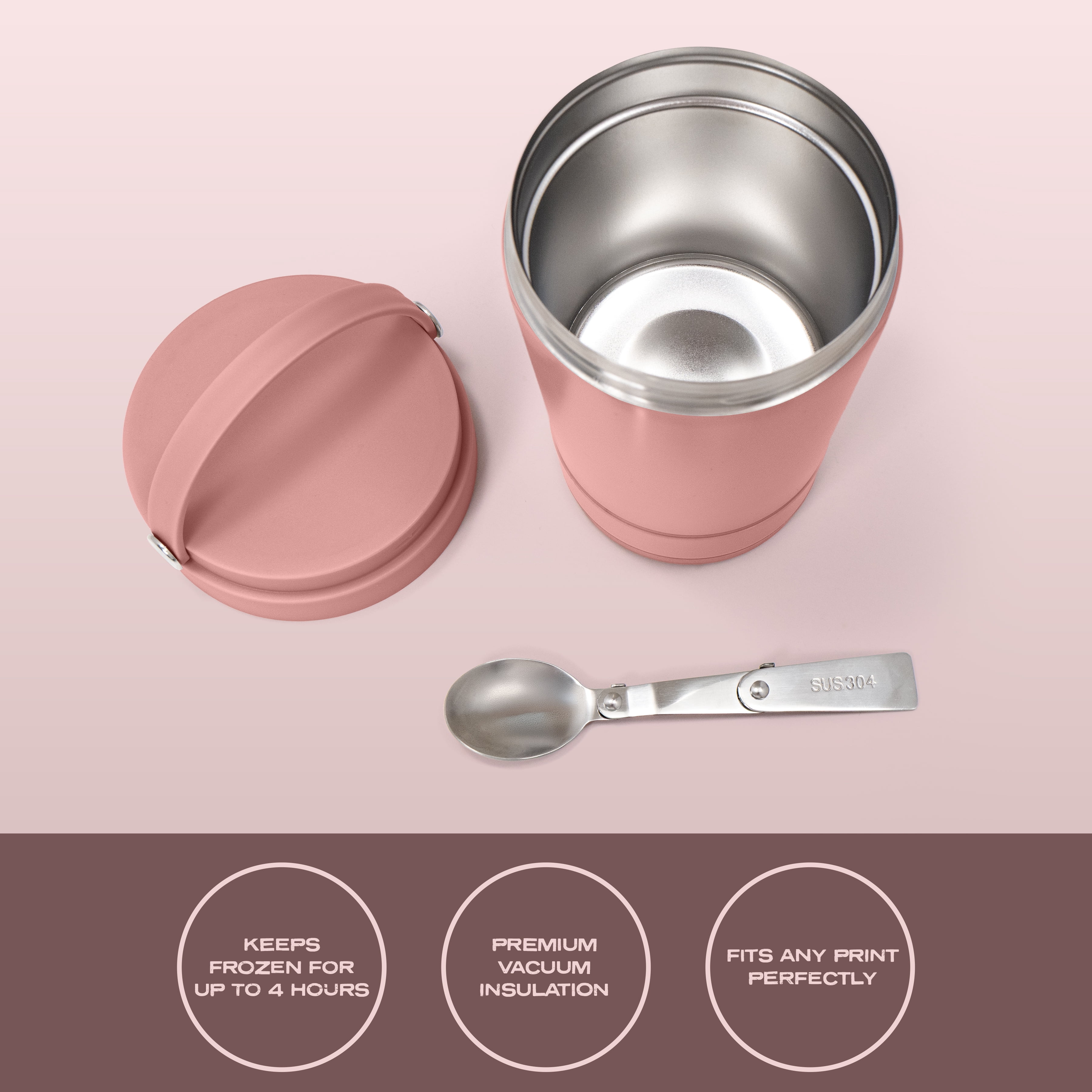 Cook with Color Insulated Ice Cream or Soup Container with Toppings Compartment and Spoon, Pink